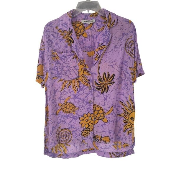 Urban Outfitters Shirt Beach Florida XS Purple Short Sleeve Relaxed Button Up - Picture 1 of 8